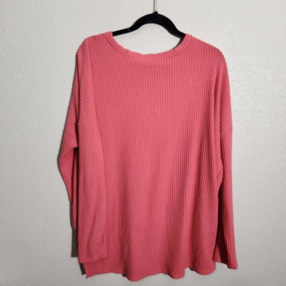 Time and Tru Sweater Womens Large Ribbed Knit Pullover V Neck Long Sleeve Relaxe - Picture 3 of 9